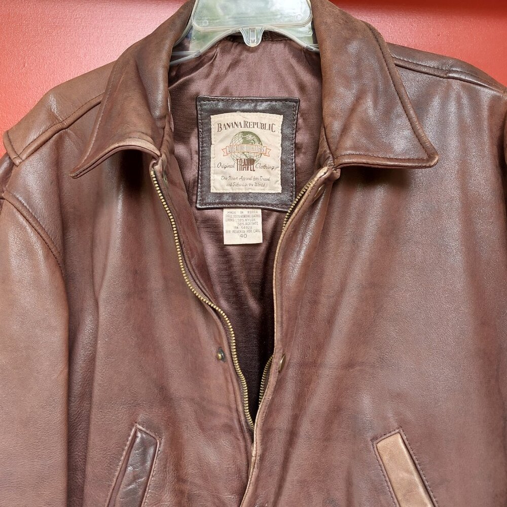 Late 1980s Banana Republic Brown Leather Bomber Jacket
